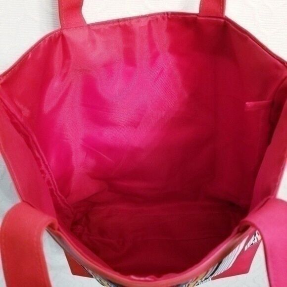 Lancome Red Multi Colored Stripe Beach Tote Book Bag  10 0099 - Picture 4 of 5